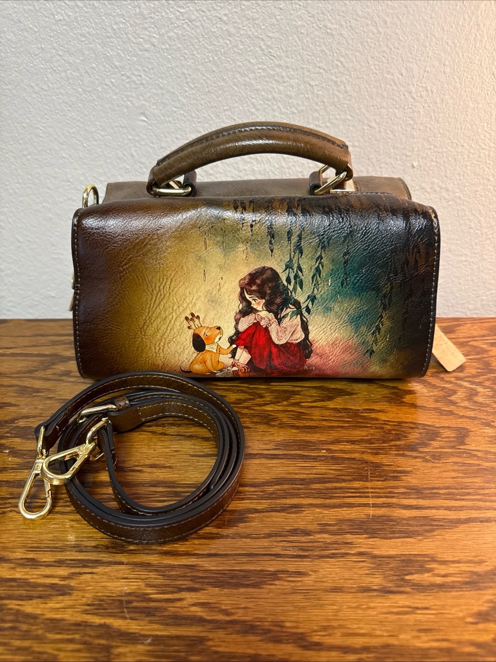 Boutique Vintage Artistic Painted Leather llustraed Bag